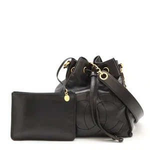 CHANEL Coco Mark Shoulder Bag Chain Shoulder Drawstring Bag Leather Black Blac - Picture 1 of 8