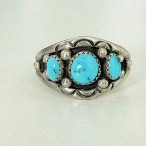 Anillo banda vintage navajo nativo americano 3 piedras turquesa para hombre talla 12,5 - Imagen 1 de 12
