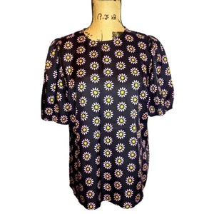 Boden Womens Lightweight Balloon Sleeve All Over Floral Print Blouse Blk/ Pink 6 - Picture 1 of 9
