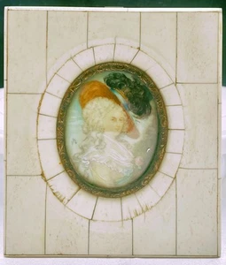MINIATURE VELY PAINTING 'GIORGIANA' AFTER GAINSBOROUGH PORTRAIT, SPINE, c1870 - Bild 1 von 5