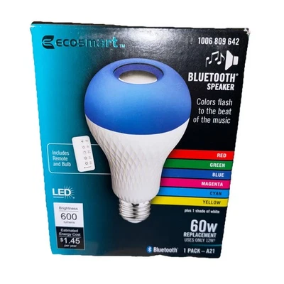 Ecosmart LED Light Bulb Speaker w/Bluetooth 60W Color Changing and Remote - Image 1 of 4