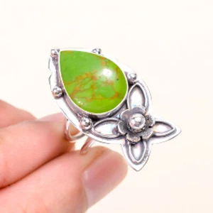 Copper Green Turquoise Gemstone 925 Sterling Silver Jewelry Ring, Birthday Gift - Picture 1 of 4
