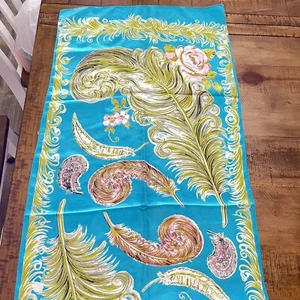 Vintage Deelee Silk Scarf Hand Rolled 1940s 34”x35” Victorian Feathers Flowers - Picture 1 of 5