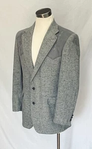 Vintage 1970s Blue Grey Tweed Western Blazer Suit Jacket - Picture 1 of 6