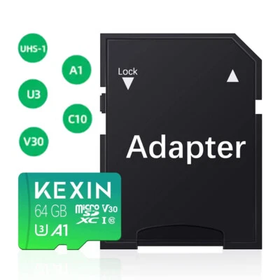 Tarjeta Micro SD KEXIN Tarjeta de Memoria 64 GB con Adaptador microSDXC Full HD 4K UHD UHS-I U3 Foto 1 de 4