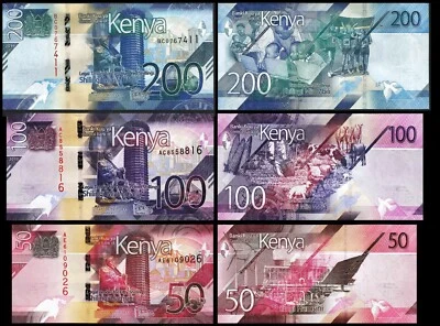Kenya 3 Pcs SET , 50 100 200 Shillings 2019, UNC, P-52 53 54 - Image 1 of 4