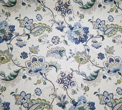 Ophelia in Iris Blue BTY 54" Wide P Kaufmann 55% Linen 45% Rayon Floral Jacobean - Image 1 of 3