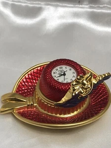 NEW Vintage 1990's Red Hat Society Trinket Pill Box W/ Tiny Clock Gold Tone - Picture 1 of 6