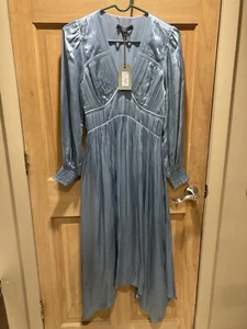ALLSAINTS Gr. 4 Estelle Midikleid V-Ausschnitt blau schiefer einfarbig Designer Viskose - Bild 1 von 7