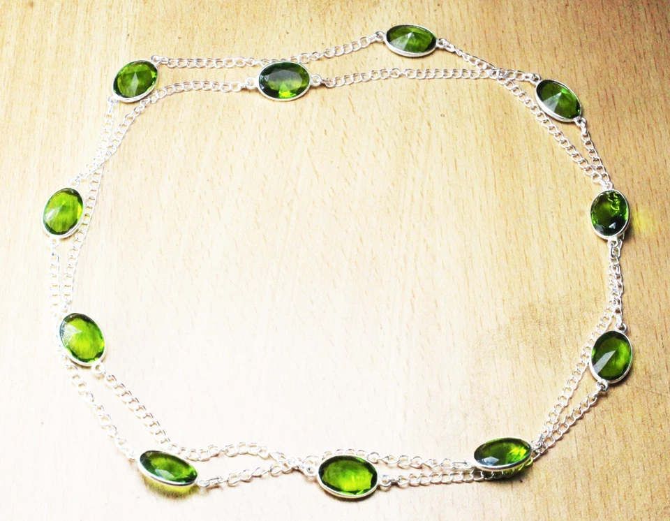 Green Peridot Gemstone Handmade 925 Sterling Silver Jewelry Necklaces Sz 36" - Image 1 of 1