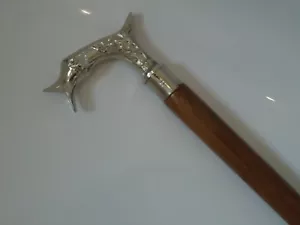 More details for silver fish handle walking stick wooden shaft a nice gift