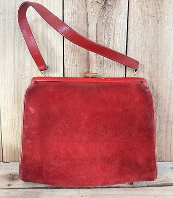 Bolsa Waldybag de couro vintage camurça vermelha feita na Inglaterra moda retrô - Imagem 1 de 4