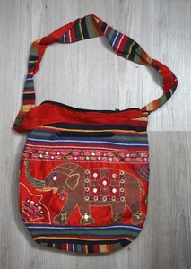 Vintage indisch rot blau rot genäht bestickt Elefant Umhängetasche Handtasche Tasche - Bild 1 von 3