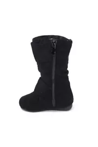Girl's Kid's Faux Suede Two Buckle Zipper Flat Heel Mid Calf Slouchy Boot - Picture 1 of 10