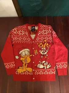 Garfield Ugly Christmas Maglione Cardigan Odie Rosso Bianco Taglia Small 2022 Paws Inc - Foto 1 di 24