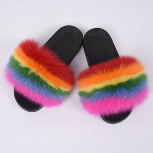 2020 Multi Color Real Fox/Raccoon Fur Sliders Slipper Women Summer Shoes Sandals