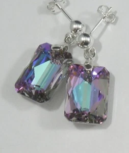 Avilagems Swarovski Kristall Glasfenster Licht 0,925 Sterlingsilber Ohrringe Pfosten - Bild 1 von 4