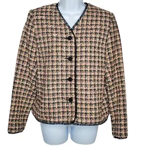 Koret Boucle Jacket Blazer 6 Petite Pink Gray Black Yellow Textured Tweed - Picture 1 of 6