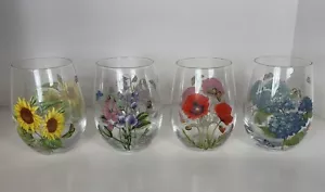 Juego de cuatro copas de vino sin tallo PORTMEIRION BOTANIC GARDEN 19 OZ florales - Imagen 1 de 14