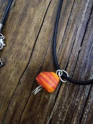 Handmade Black Cord Necklace with Orange with Red Swirl accent triangle bead - Image 1 of 3