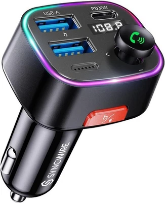 Syncwire FM Transmitter Auto Bluetooth 5.4 48W (PD 36W & 12W) Bluetooth Adapt...