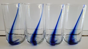 4 LIBBEY CLEAR GLASS HIGHBALL TUMBLERS COBALT BLUE RIBBON 6 INCHES 14 OZS - Picture 1 of 10