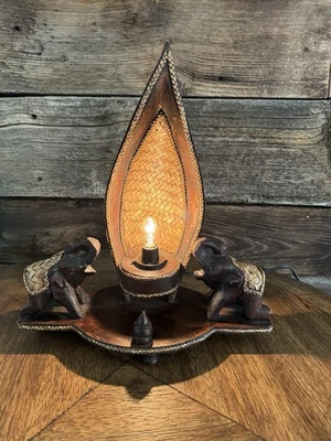 Two Elephant Wooden Table Lamp Light. Click Switch. Beautiful Decor. - Image 1 of 4