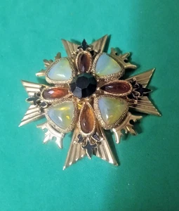 Vintage Florenza Gold Tone, Glass & Enamel Brooch. 3" - Picture 1 of 5