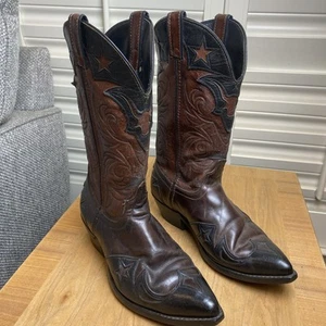 Laredo Men's Cowboy Boots Size 7.5 EE Black Brown Leather Quarters Western READ - Picture 1 of 20