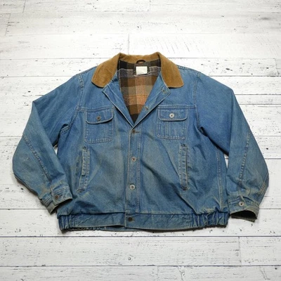 Vintage Eddie Bauer Jacket Mens 2XL Blue Denim Corduroy Collar Wool Lined 90s - Image 1 of 4