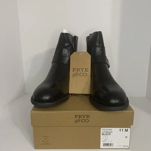 Frye And Co. "Cormac" Black Smooth PU Leather Side Zip Ankle Boots Size 11 NEW - Picture 1 of 4