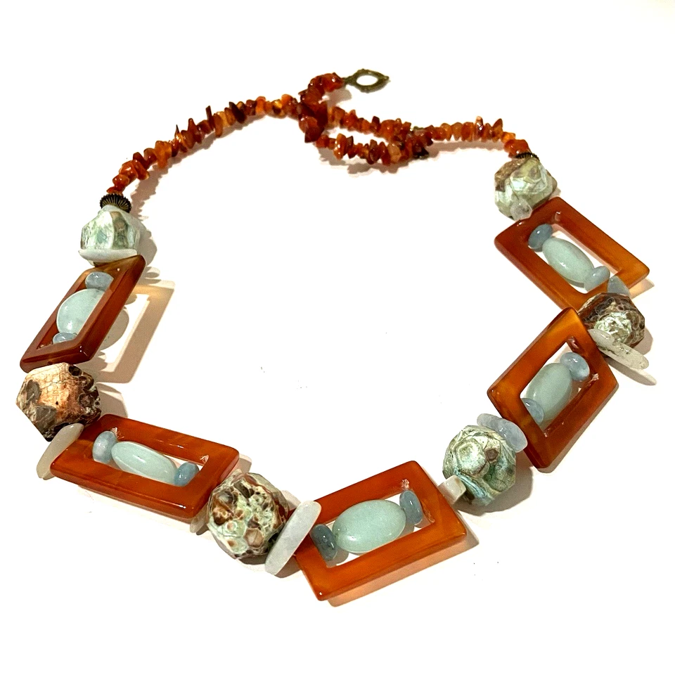 Collar De Colección Grueso Cuentas Rojo Cornalina Verde Jadeíta Ágata Jaspe Piedras Preciosas 24" Foto 1 de 4