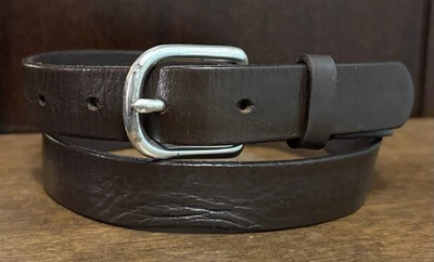 Cinturón de cuero de búfalo marrón cortes redondos para niños talla L/29 1” ancho acero inoxidable negro usado en excelente estado Foto 1 de 4