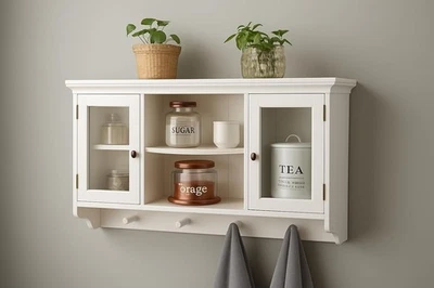 Wandgarderobe Weiß–Moderne Garderobenleiste aus Holz, matt lackiert - Bild 1 von 4