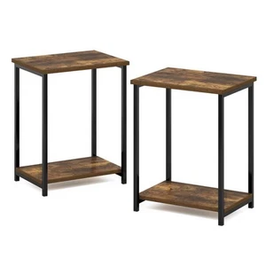 Furinno End Table Amber Pine 15.2" Industrial Metal Frame Rectangle Wood (Set-2) - Picture 1 of 7