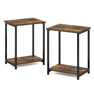 Furinno End Table Amber Pine 15.2" Industrial Metal Frame Rectangle Wood (Set-2) - Image 1 of 4
