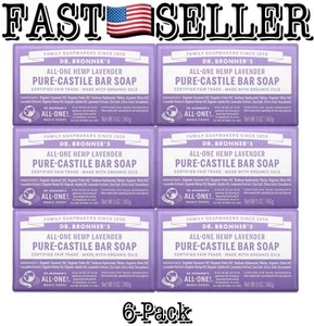 6er-Pack Dr. Bronner's Pure-Castile Hemp Lavendel Seife Bio Vegan Bar, je 5oz - Bild 1 von 6