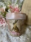 Bunny Rabbit Shabby Cottage French Chalk Painted 4" Terracotta Clay Pot #2