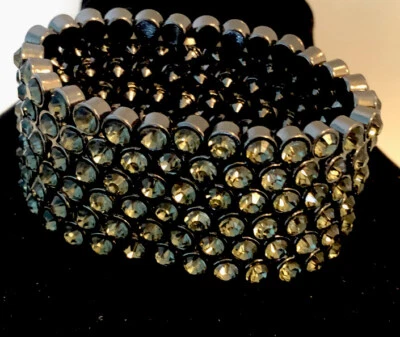 PULSERA LLAMATIVA PELTRE/PLATA OSCURA Y CRISTAL PIEDRAS REDONDAS ANCHO 1/2 CUENTAS Foto 1 de 4