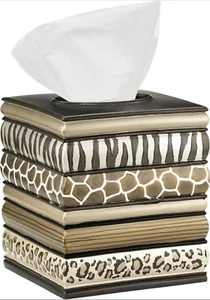 Safari Stripes Tissue Box, Chocolate, New In Open Box - Picture 1 of 9
