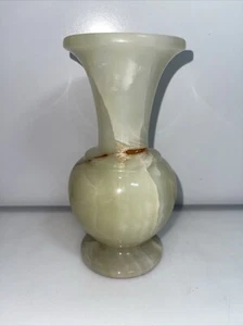 Marbled Onyx Stone Vase Green Tan 7" Tall (67a) - Picture 1 of 4