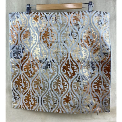 Gray Velvet Pillow Cover with Gold and Copper Khari Print 20x20 - Image 1 of 4