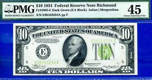 1934 $10 Federal Reserve Note PMG 45 Richmond Top pop one of a kind - Picture 1 of 3