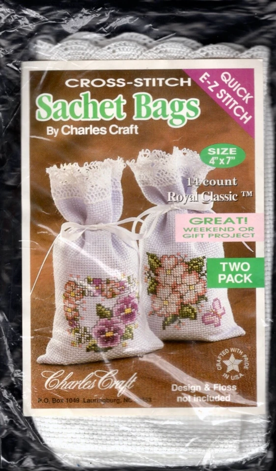 Charles Craft 14 ct Royal Classic White Sachet Bags 4" x 7" Pack of 2 Sealed - Image 1 of 1