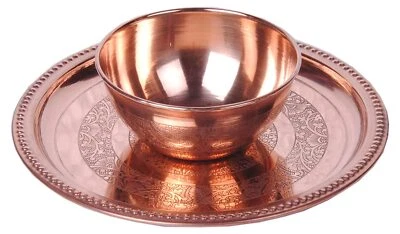 Juego de 2 piezas de cuarto de plato de cobre puro hecho a mano con 1 cuenco diseño en relieve   Foto 1 de 4