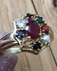 Navratna 9 Stone Ring Gold Tone Size 6 - Picture 1 of 11