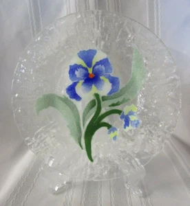 SYDENSTRICKER PANSY Blue 9 1/2" Dinner PLATE Signed Fused Art Glass Handmade - Picture 1 of 4
