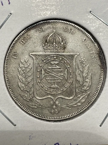 1866 Silver (.3729 Oz.) 1000 Reis Coin from Brazil, nice lower mid-grade coin Cover