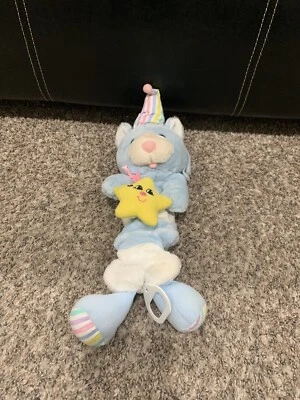 Vintage 1994 Kids II Musical Star Blue Bear Pull Toy Crib Plush Hat Pastel - Image 1 of 4