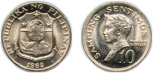Philippines 1969 10 Sentimos Nickel brass BU - Picture 1 of 1